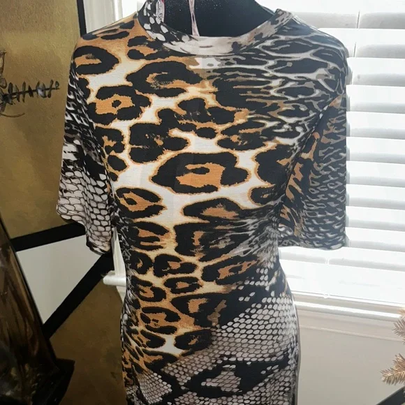 Fashion Nova Black and Tan Mixed Animal Print Midi Dress - Picture 6 of 8